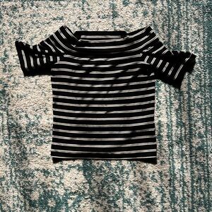 Ralph Lauren Black & White Striped Off-Shoulder Crop Top